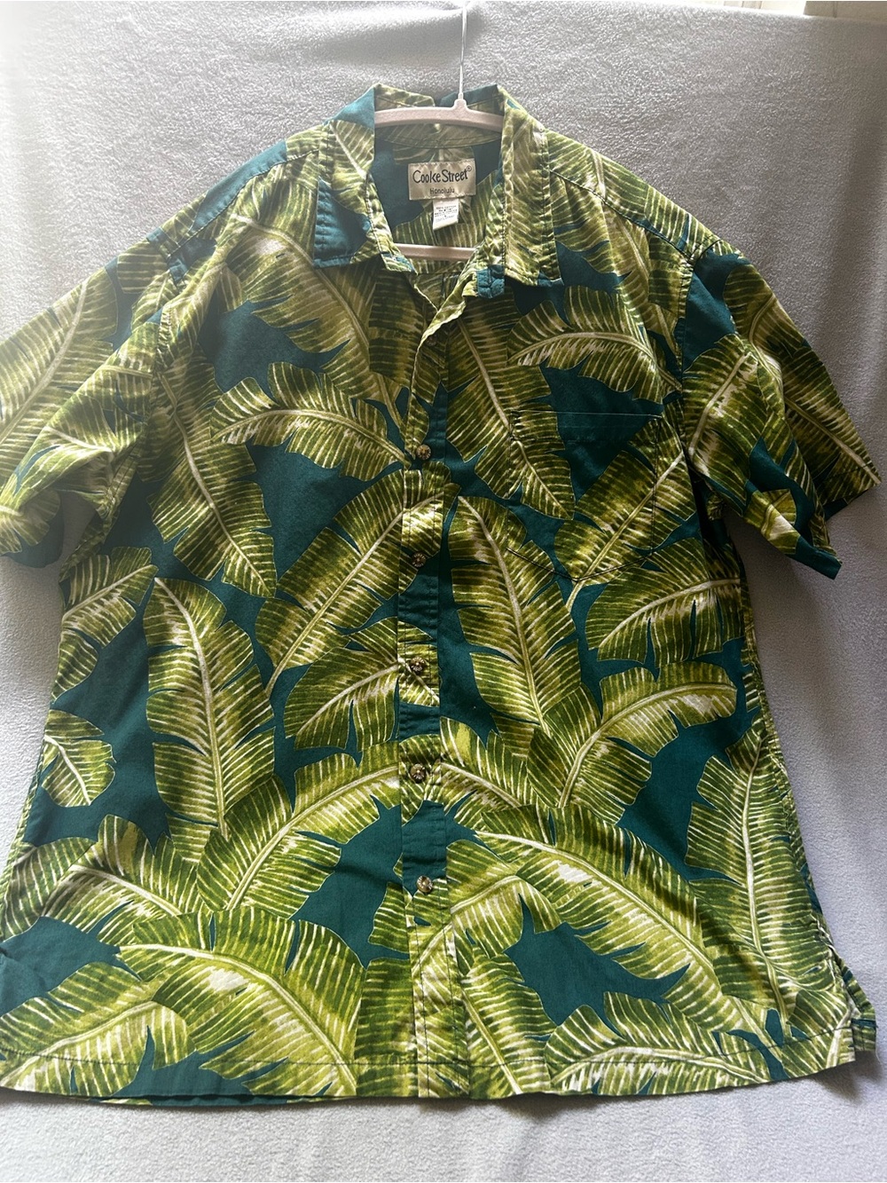 Cooke Street Honolulu Hawaiian Shirt Large Green Palm Leaf Aloha Cotton